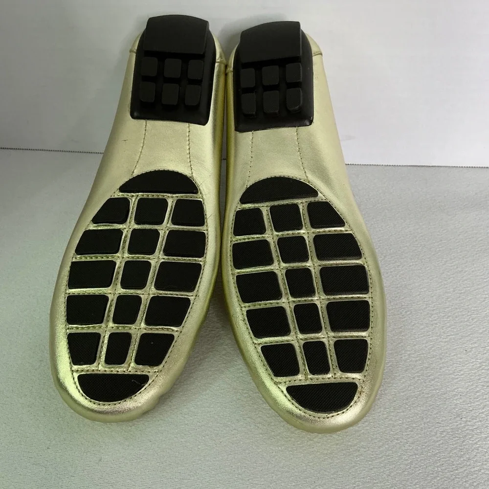 Lauren Ralph Lauren Gold Leather Driving Loafers Moccasin Luxury Flats Size 8.5
